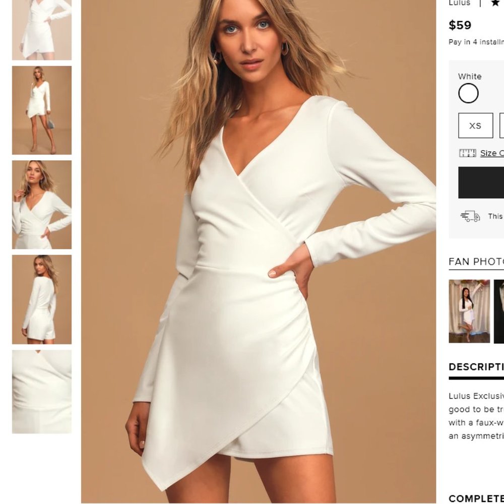 NWT Lulu's White Long Sleeve Dress Romper